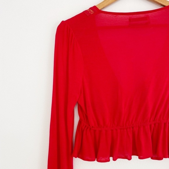 Urban Outfitters Boho Red Lace Trim Cropped Peplum Top Size Small - Picture 9 of 14